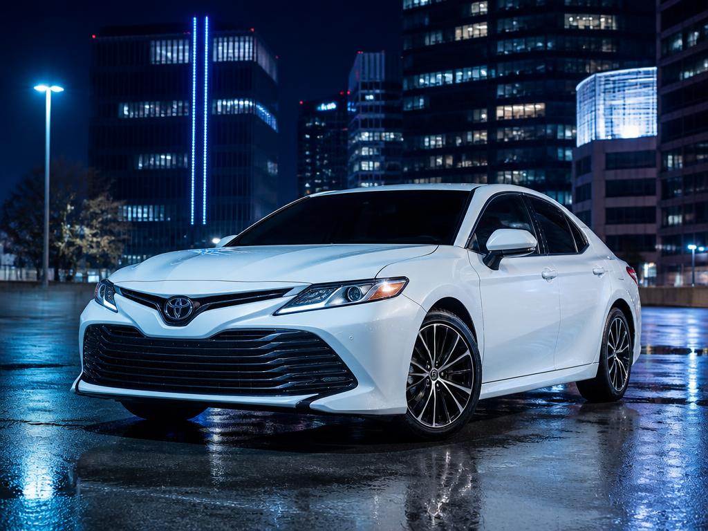 Clean white sedan car available for rent from A R Global Rydes in Lucknow at night